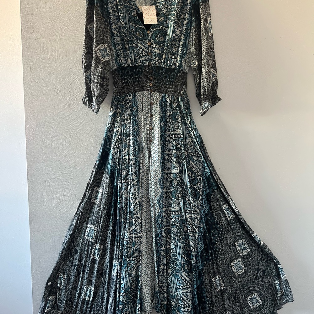 Free People Black Combo Maxi Dress, Size L,